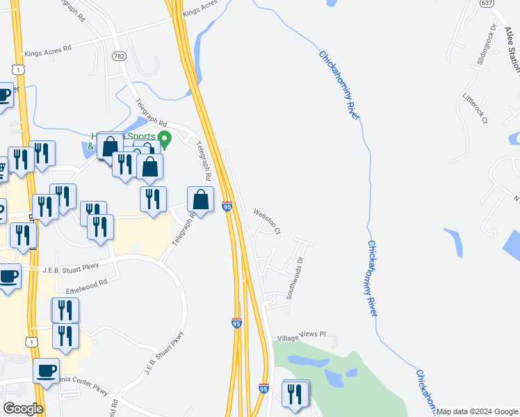 map of restaurants, bars, coffee shops, grocery stores, and more near 944 Wellston Court in Glen Allen