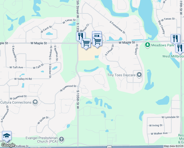 map of restaurants, bars, coffee shops, grocery stores, and more near 13222 West Hayden Street in Wichita