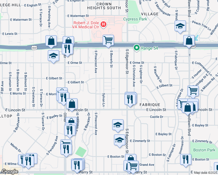map of restaurants, bars, coffee shops, grocery stores, and more near 752 South Beverly Street in Wichita