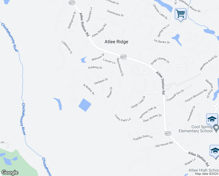 map of restaurants, bars, coffee shops, grocery stores, and more near 10059 Rinker Drive in Mechanicsville