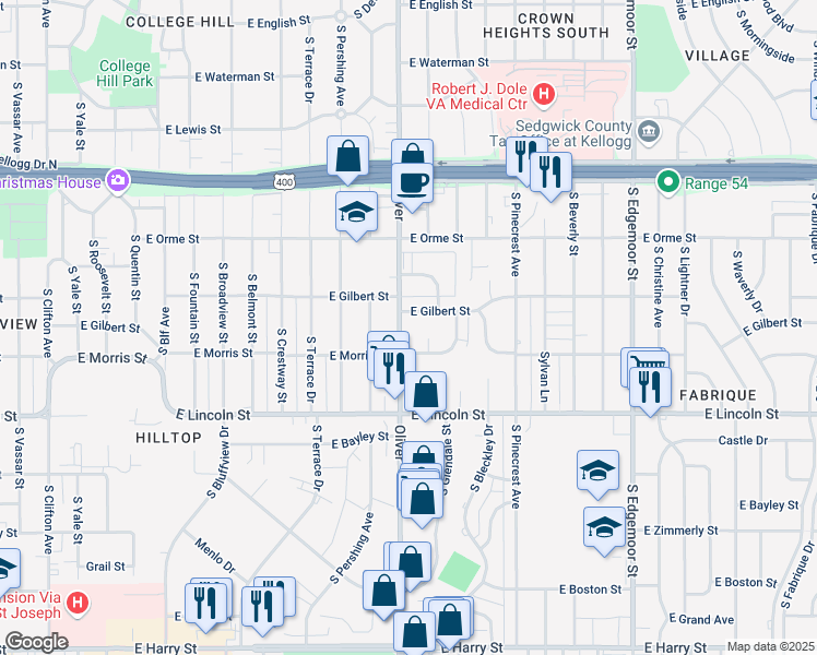map of restaurants, bars, coffee shops, grocery stores, and more near 4820 East Morris Street in Wichita