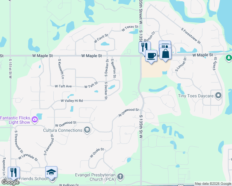 map of restaurants, bars, coffee shops, grocery stores, and more near 514 South Nineiron Street in Wichita