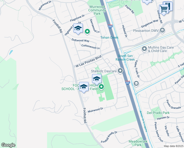 map of restaurants, bars, coffee shops, grocery stores, and more near 7758 Forsythia Court in Pleasanton