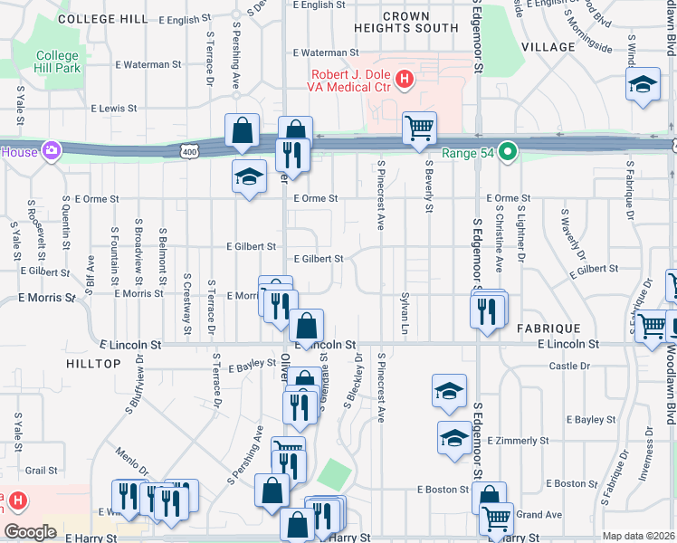 map of restaurants, bars, coffee shops, grocery stores, and more near 4919 East Morris Street in Wichita