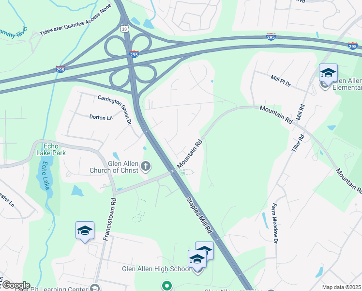 map of restaurants, bars, coffee shops, grocery stores, and more near 4108 Mountain Spring Terrace in Glen Allen