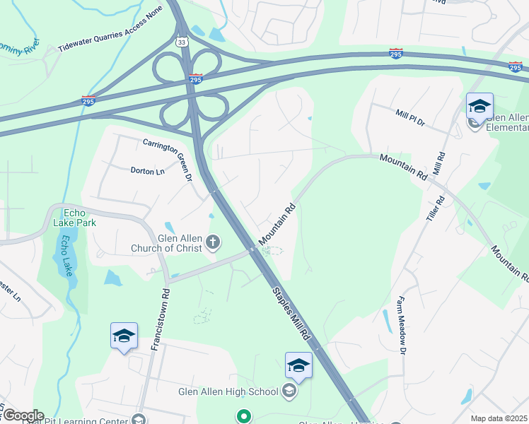 map of restaurants, bars, coffee shops, grocery stores, and more near 4108 Mountain Spring Terrace in Glen Allen