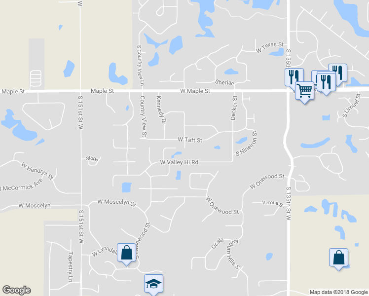 map of restaurants, bars, coffee shops, grocery stores, and more near 499 South City View Street in Wichita