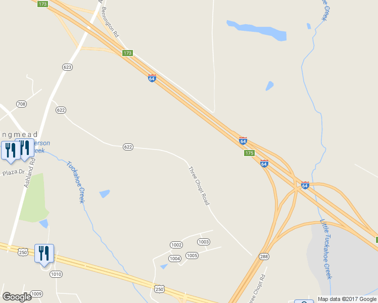 map of restaurants, bars, coffee shops, grocery stores, and more near 1791 Three Chopt Road in Henrico