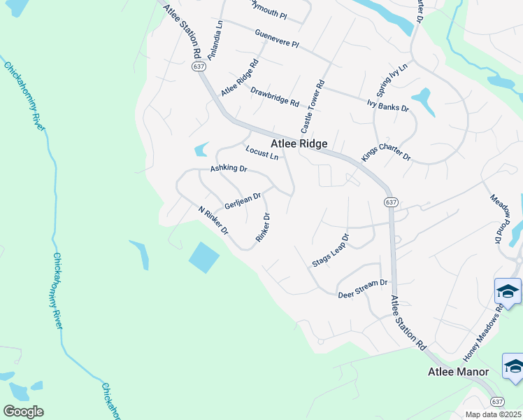 map of restaurants, bars, coffee shops, grocery stores, and more near 10063 Rinker Drive in Mechanicsville