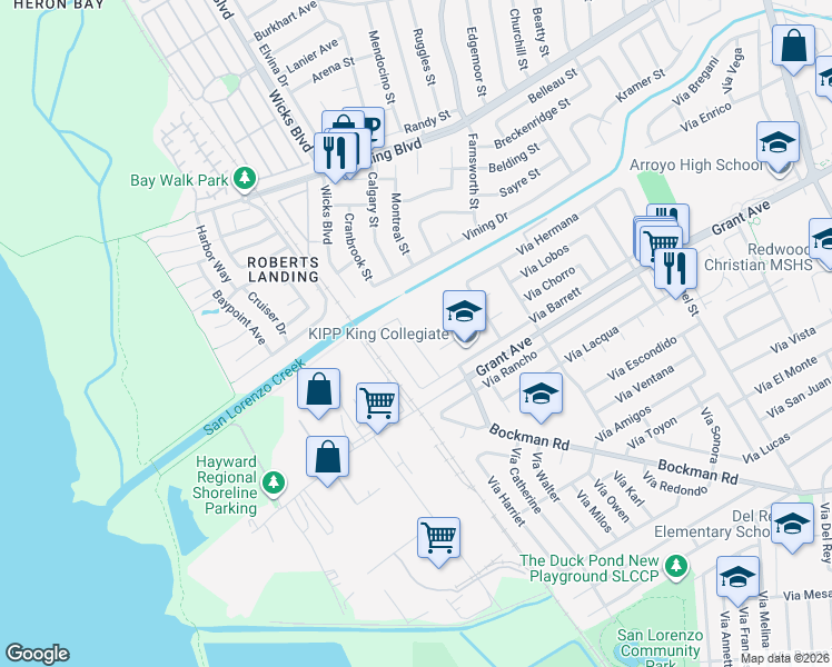 map of restaurants, bars, coffee shops, grocery stores, and more near 15744 Vía Sonata in San Lorenzo