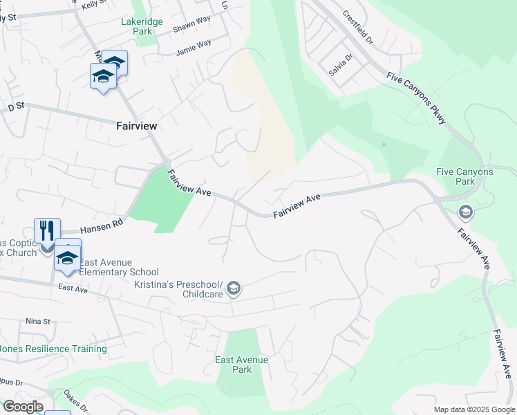 map of restaurants, bars, coffee shops, grocery stores, and more near 3610 Sonia View Court in Hayward