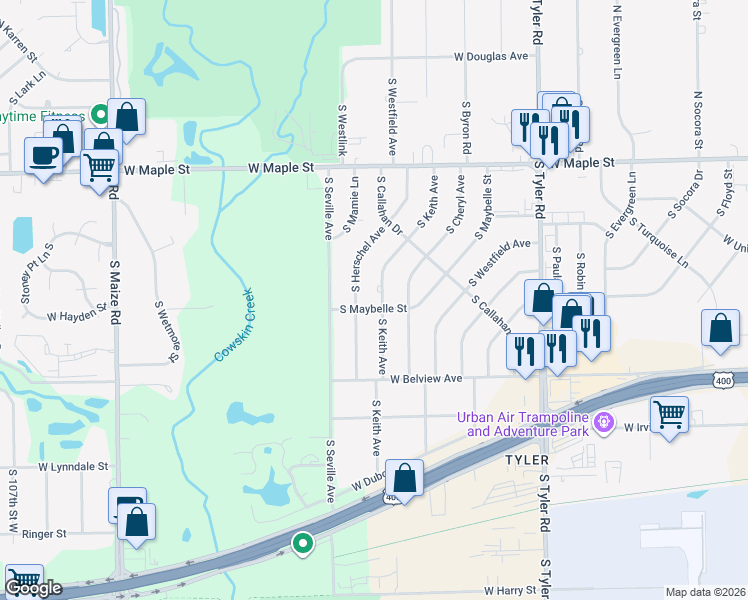map of restaurants, bars, coffee shops, grocery stores, and more near 400-598 Herschel St in Wichita
