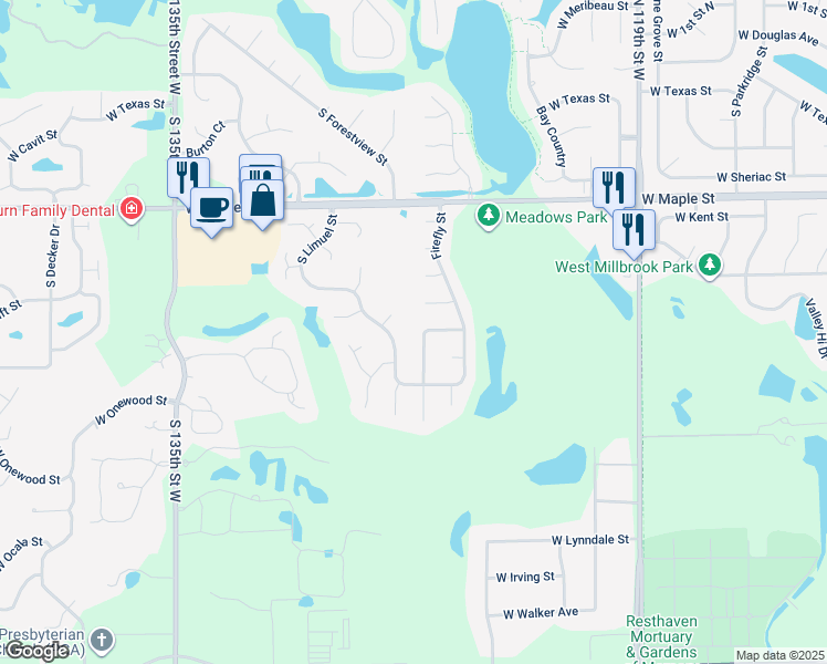 map of restaurants, bars, coffee shops, grocery stores, and more near 461 Firefly Court in Wichita