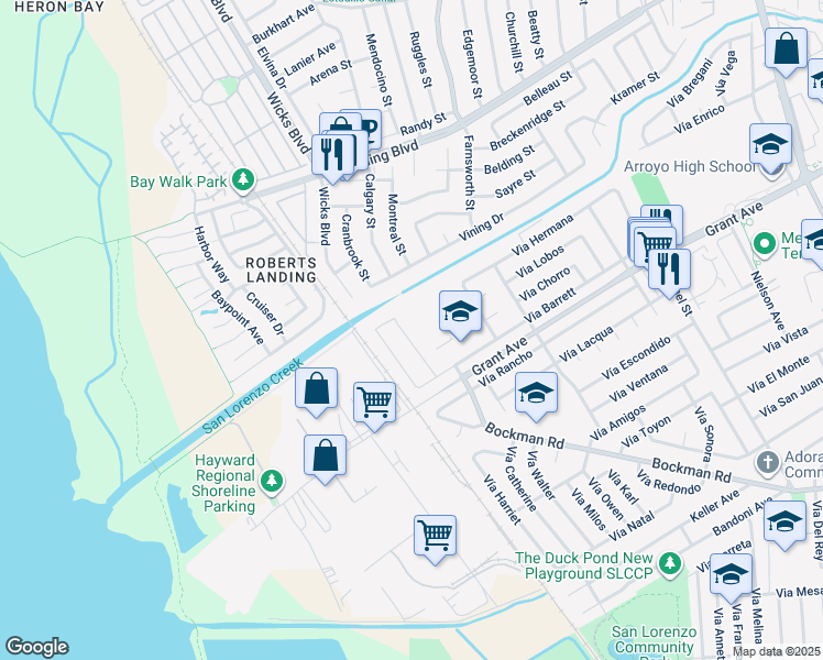 map of restaurants, bars, coffee shops, grocery stores, and more near 15740 Vía Sonata in San Lorenzo