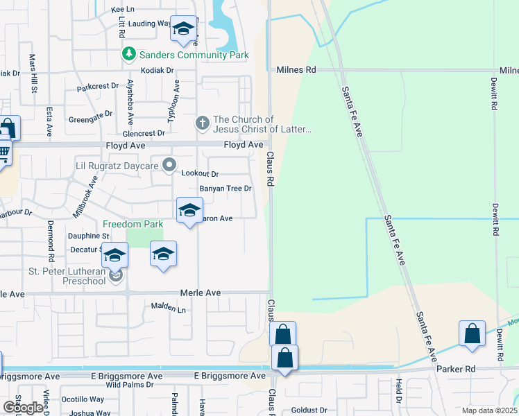 map of restaurants, bars, coffee shops, grocery stores, and more near 2212 Snowy Egret Street in Modesto