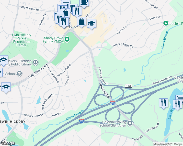 map of restaurants, bars, coffee shops, grocery stores, and more near 5212 Gower Place in Glen Allen