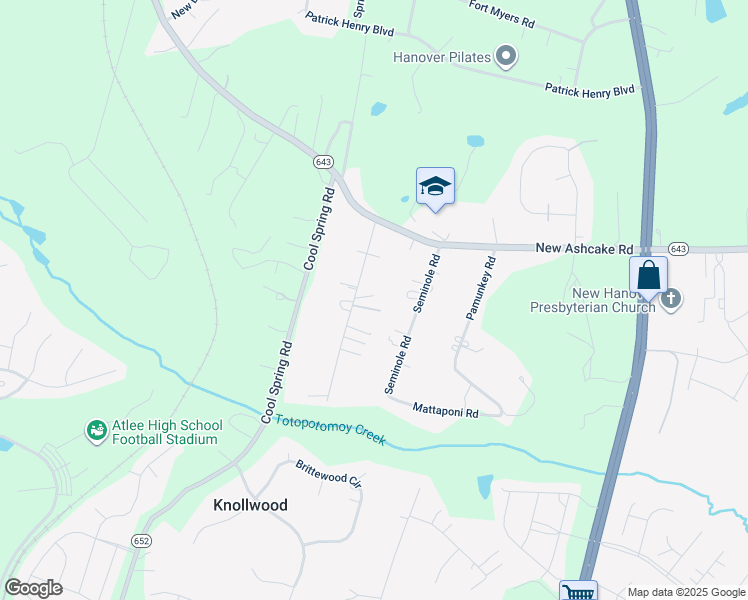map of restaurants, bars, coffee shops, grocery stores, and more near 10068 Holly Road in Mechanicsville