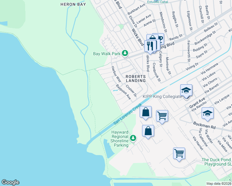map of restaurants, bars, coffee shops, grocery stores, and more near 2373 Lagoon Court in San Leandro