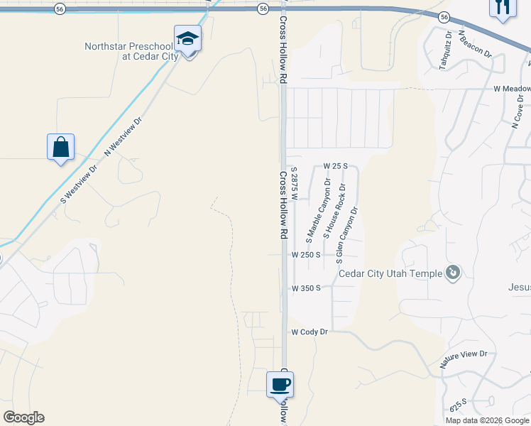 map of restaurants, bars, coffee shops, grocery stores, and more near 112 South 2875 West in Cedar City