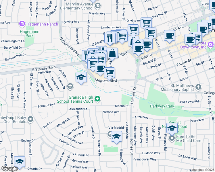 map of restaurants, bars, coffee shops, grocery stores, and more near 1001 Murrieta Boulevard in Livermore