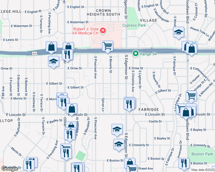 map of restaurants, bars, coffee shops, grocery stores, and more near 700 South Beverly Street in Wichita
