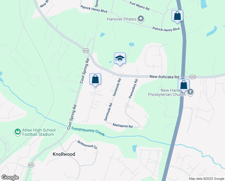 map of restaurants, bars, coffee shops, grocery stores, and more near 10071 Seminole Road in Mechanicsville
