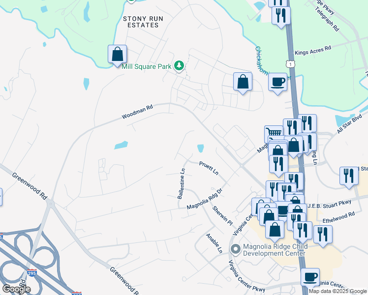map of restaurants, bars, coffee shops, grocery stores, and more near 2026 Pruett Court in Glen Allen