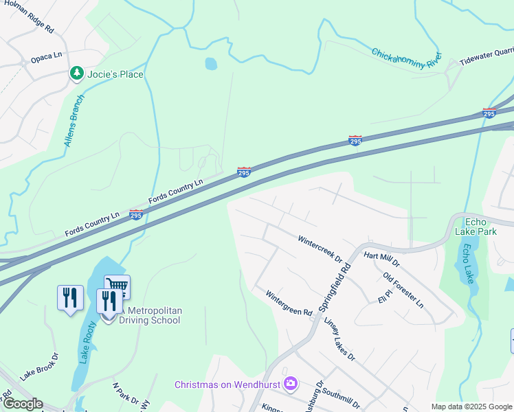 map of restaurants, bars, coffee shops, grocery stores, and more near 5409 Jones Mill Drive in Glen Allen