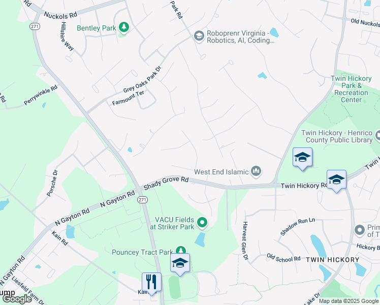 map of restaurants, bars, coffee shops, grocery stores, and more near 5211 Drystack Lane in Glen Allen