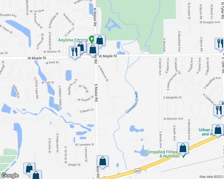 map of restaurants, bars, coffee shops, grocery stores, and more near 506 South Wetmore Street in Wichita
