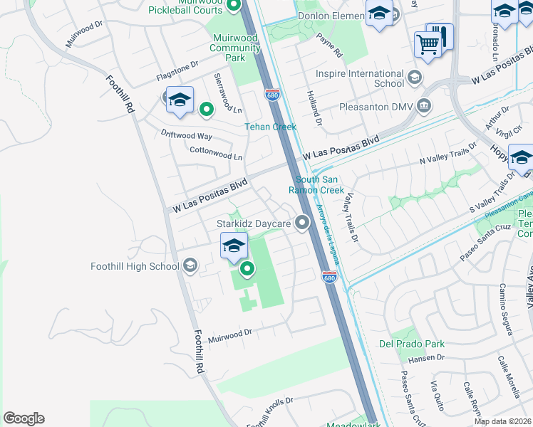 map of restaurants, bars, coffee shops, grocery stores, and more near 7410 Aspen Court in Pleasanton