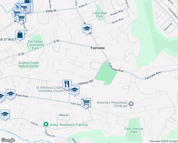 map of restaurants, bars, coffee shops, grocery stores, and more near 24439 Gina Court in Hayward
