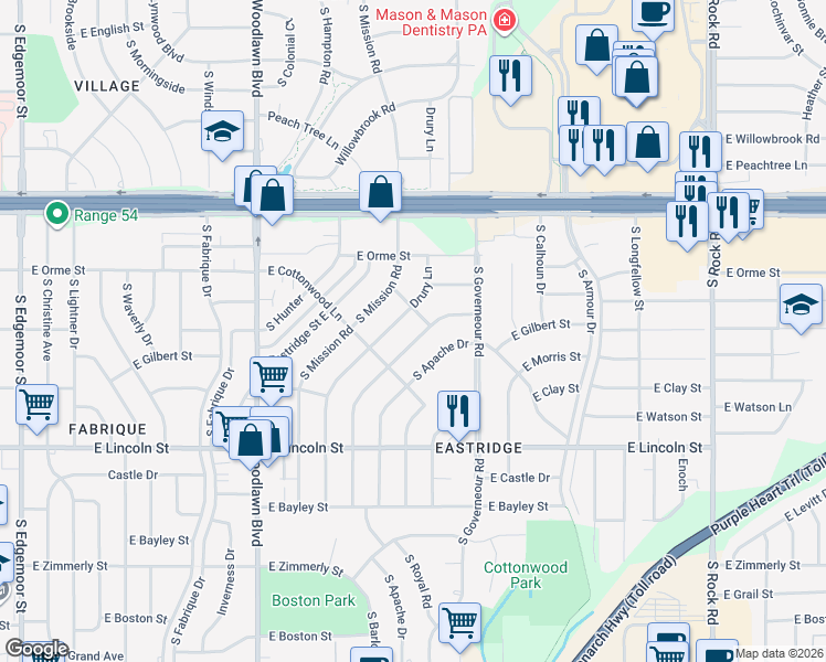 map of restaurants, bars, coffee shops, grocery stores, and more near 634 South Barlow Street in Wichita