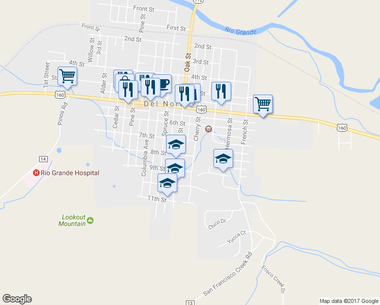 map of restaurants, bars, coffee shops, grocery stores, and more near 755 Cherry Street in Del Norte