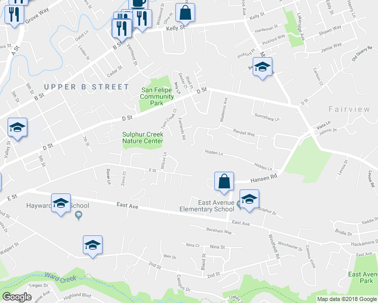 map of restaurants, bars, coffee shops, grocery stores, and more near 24086 Madeiros Avenue in Hayward