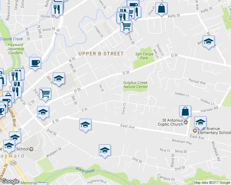 map of restaurants, bars, coffee shops, grocery stores, and more near 1748 Germaine Court in Hayward