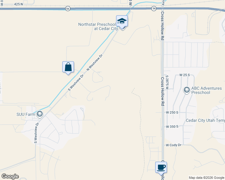 map of restaurants, bars, coffee shops, grocery stores, and more near 115 South Kingsbury Drive in Cedar City