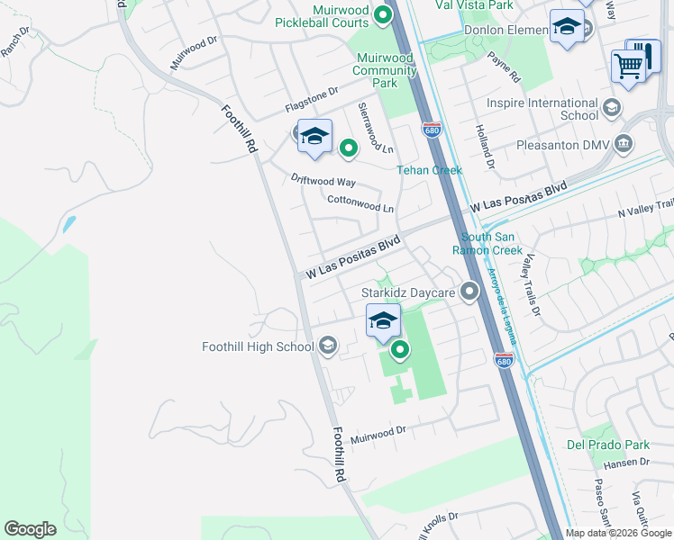 map of restaurants, bars, coffee shops, grocery stores, and more near 7841 Olive Court in Pleasanton