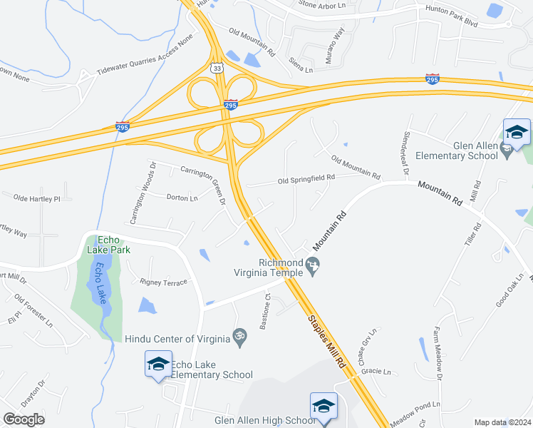 map of restaurants, bars, coffee shops, grocery stores, and more near 6105 Stone Bluff Drive in Glen Allen