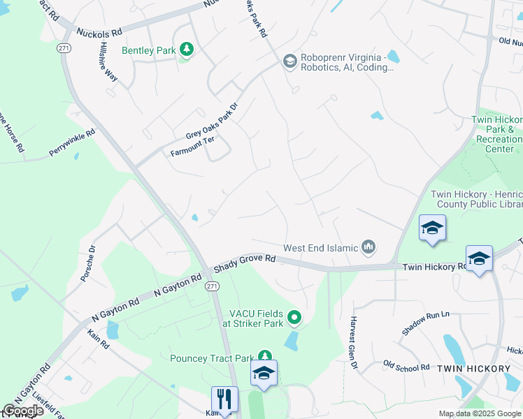 map of restaurants, bars, coffee shops, grocery stores, and more near 5211 Drystack Lane in Glen Allen