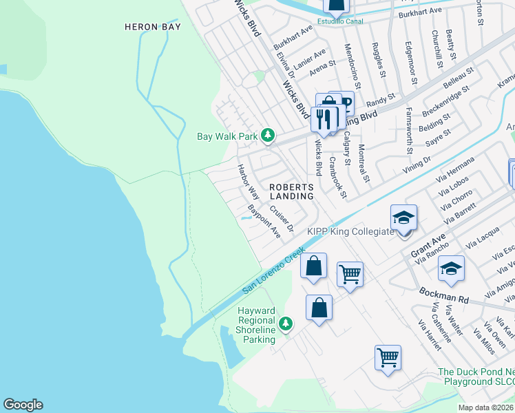 map of restaurants, bars, coffee shops, grocery stores, and more near 2373 Lagoon Court in San Leandro