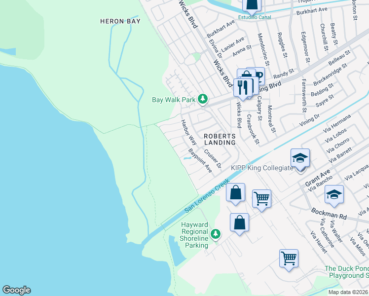 map of restaurants, bars, coffee shops, grocery stores, and more near 2373 Lagoon Court in San Leandro