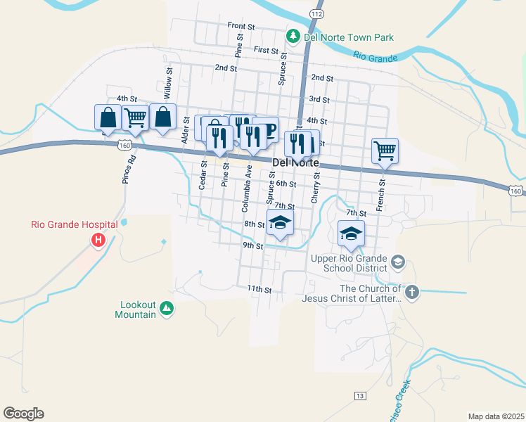 map of restaurants, bars, coffee shops, grocery stores, and more near 600-648 7th Street in Del Norte