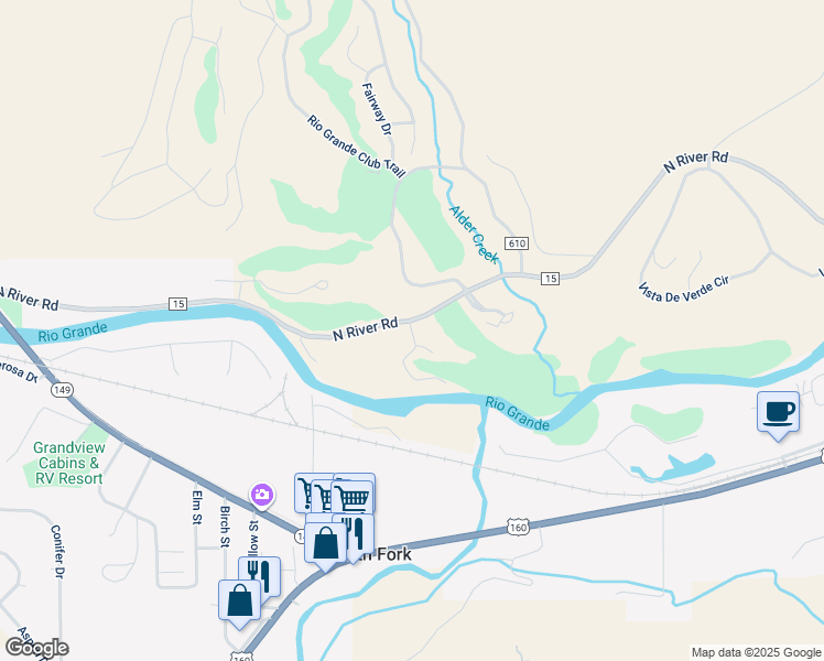 map of restaurants, bars, coffee shops, grocery stores, and more near 1303-1407 North River Road in South Fork