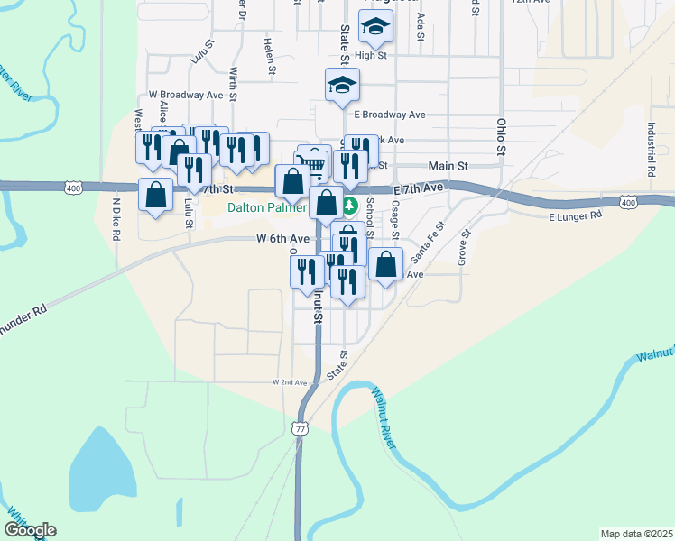 map of restaurants, bars, coffee shops, grocery stores, and more near 521 State Street in Augusta