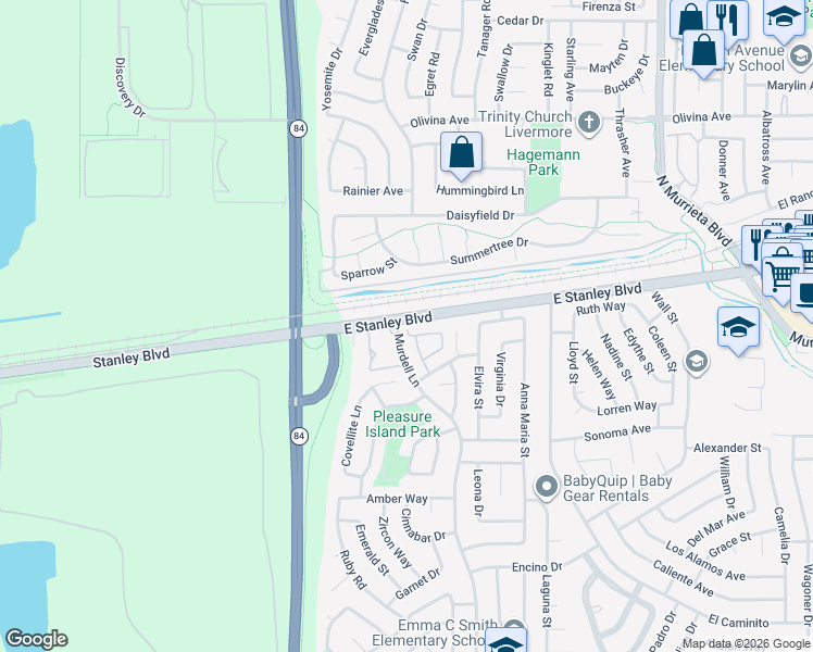 map of restaurants, bars, coffee shops, grocery stores, and more near 213 Flagstone Com in Livermore