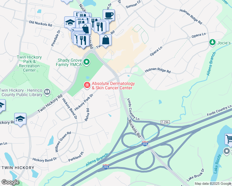 map of restaurants, bars, coffee shops, grocery stores, and more near 11128 Swanee Mill Trace in Glen Allen
