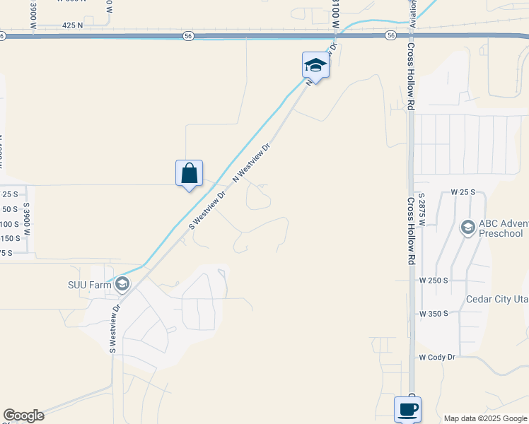 map of restaurants, bars, coffee shops, grocery stores, and more near 3289 West Cimarron Circle in Cedar City