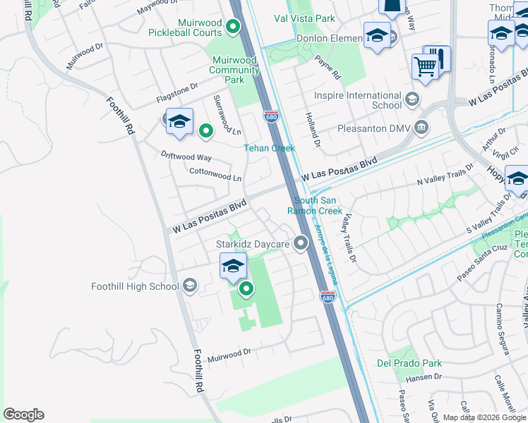 map of restaurants, bars, coffee shops, grocery stores, and more near 4235 Sheldon Circle in Pleasanton