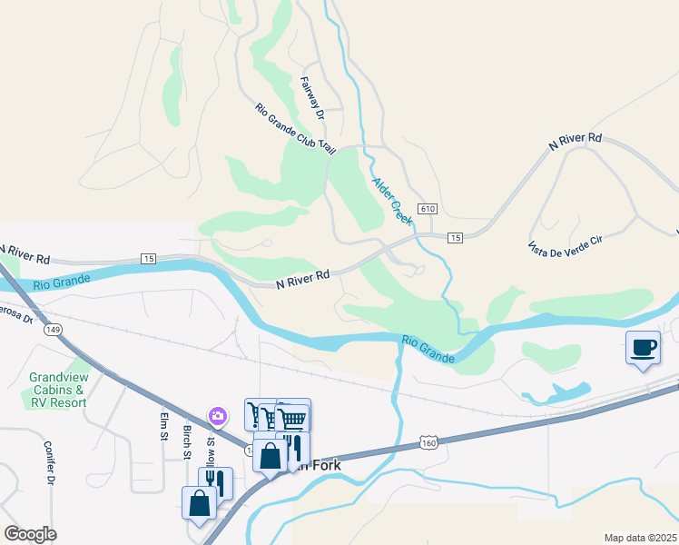 map of restaurants, bars, coffee shops, grocery stores, and more near 1303 North River Road in South Fork